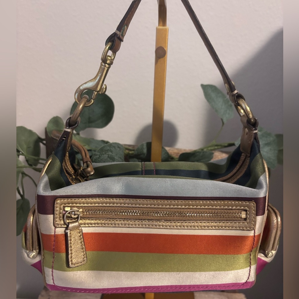 COACH LEGACY STRIPED DOUBLE HEADER KISSLOCK RAINBOW POUCH MINI SHOULDER BAG - Picture 5 of 14